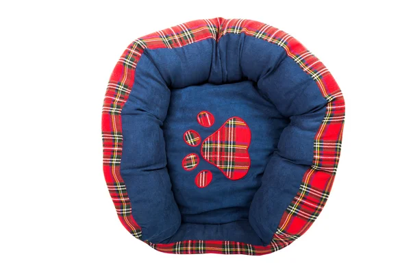 Cama para mascotas tartán azul aislada en blanco — Foto de Stock