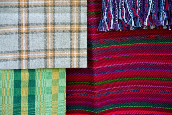 Stripe and tartan Linen fabric, national craft and background Ba — Stock Photo, Image