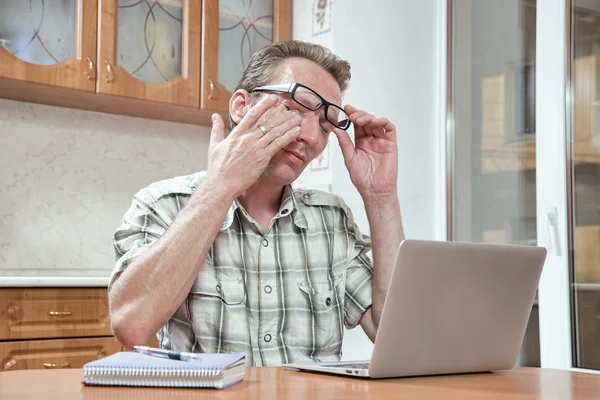 Tired student rub his eyes