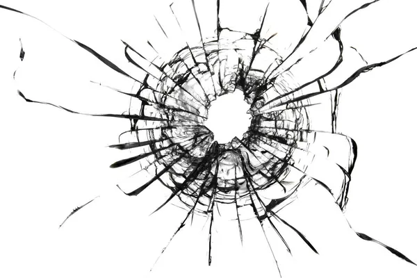 Shot Hole Texture Cracks Glass Broken Windshield Damaged Car Window — Stock Photo, Image