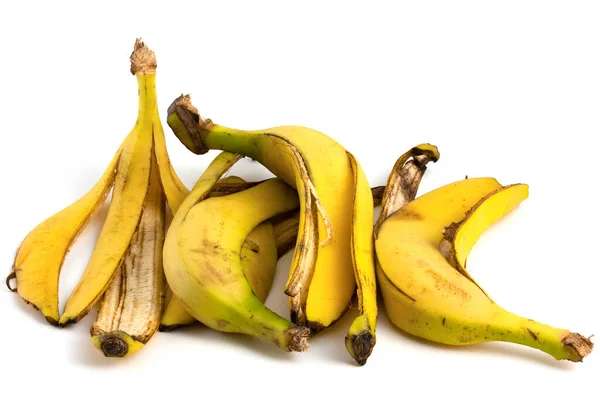 Many Banana Peels Isolated White Background Pile Organic Waste Bananas — Stock Photo, Image
