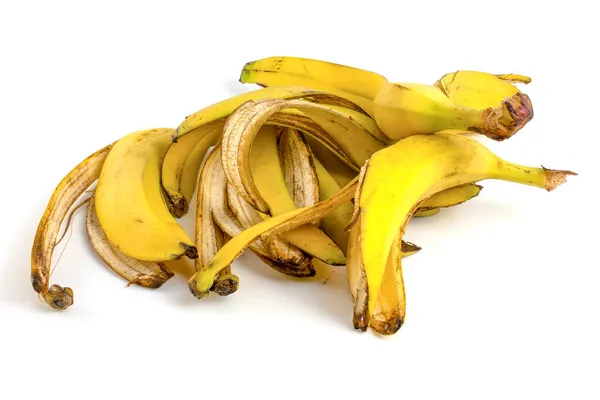 Bananenschil Organisch Afval Geïsoleerd Witte Achtergrond — Stockfoto