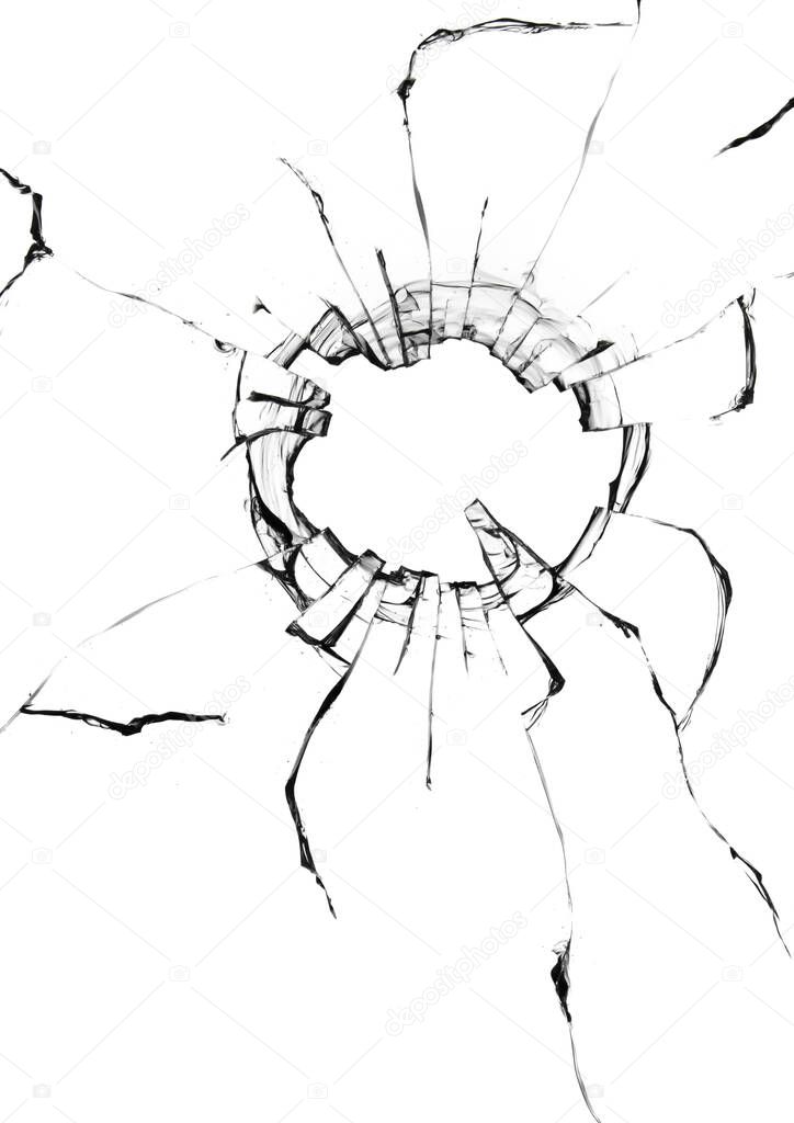 Cracked broken glass, texture for design on white background