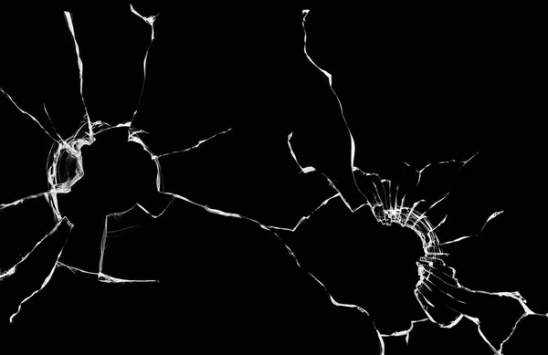 Текстура Трещинами Отверстиями Оконном Стекле Разбивания Абстракция Черном Фоне — стоковое фото
