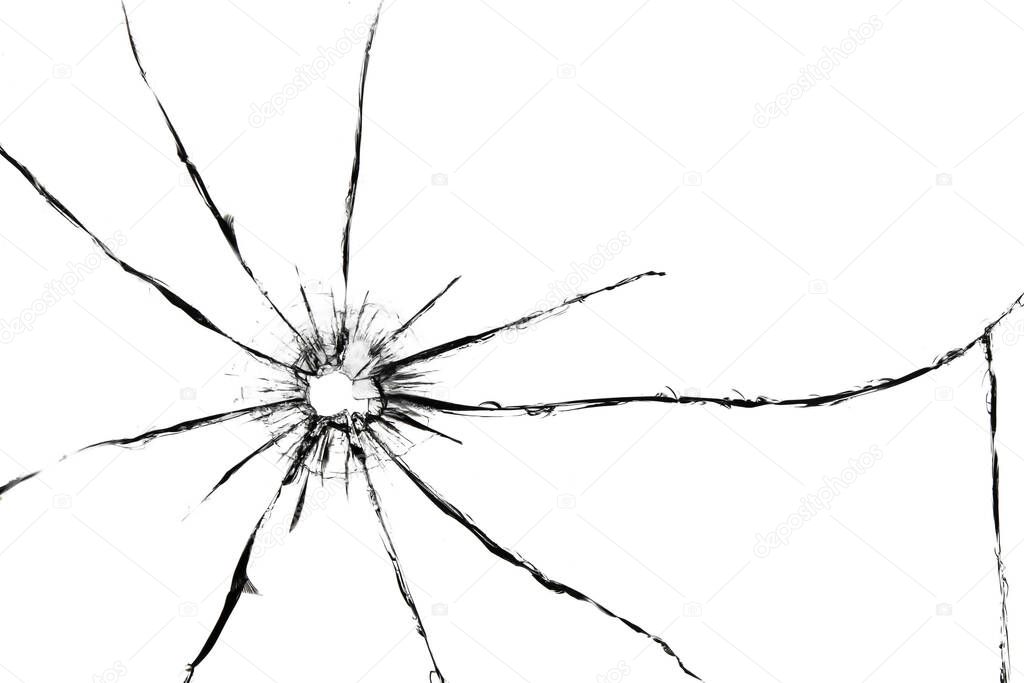 Broken window, background of cracked glass. Abstract texture on white background.