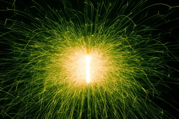 Sparkler Green Sparks Black Background Abstract Photo Sparks Holiday Lights — ストック写真