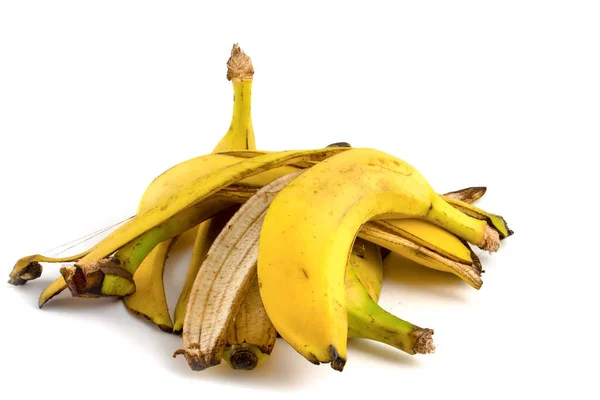 Bananenhuid Geïsoleerd Witte Achtergrond Organische Residuen Van Fruitafval — Stockfoto