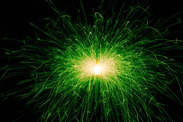 Sparkler Green Sparks Black Background Abstract Photo Sparks Holiday Lights — ストック写真