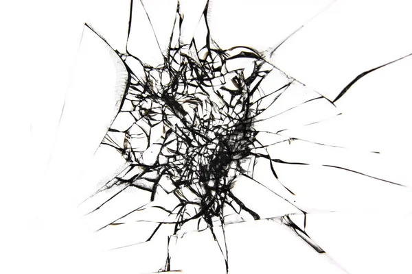 Sprickor Fönstret Krossat Glas Isolerad Vit Bakgrund — Stockfoto