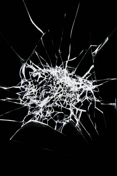黒の背景にガラスが割れたり割れたりしました 窓のテクスチャがき裂した抽象コラージュ — ストック写真