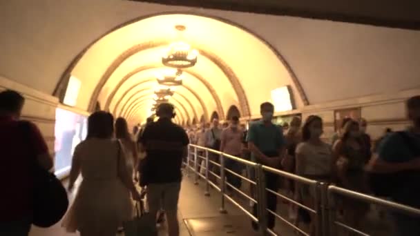 Kiev Ukraine July 2021 Large Crowds Divided People Going Subway — Stock Video