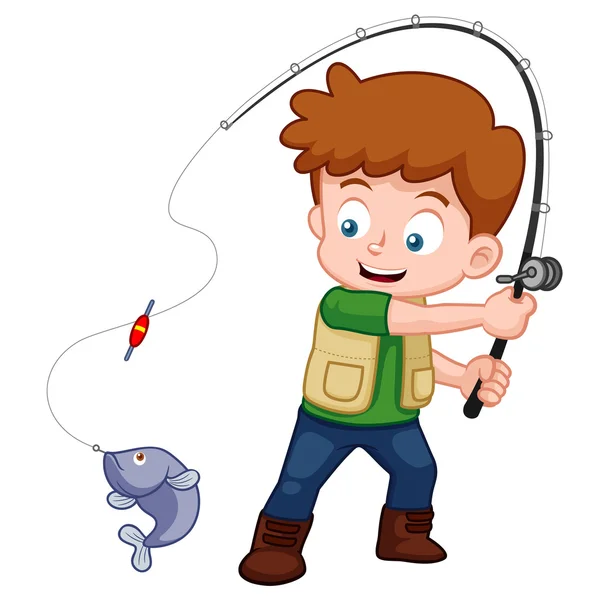 Мультфильм мальчик рыбалка — стоковый вектор