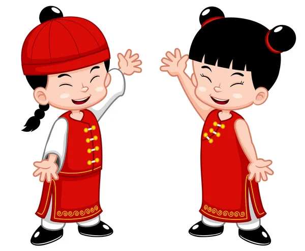 Cartoon Chinese Kids — Stock Vector