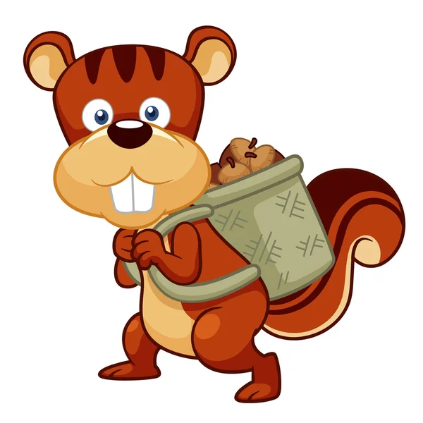 Cartoon squirrel hoard nuts — Stock Vector