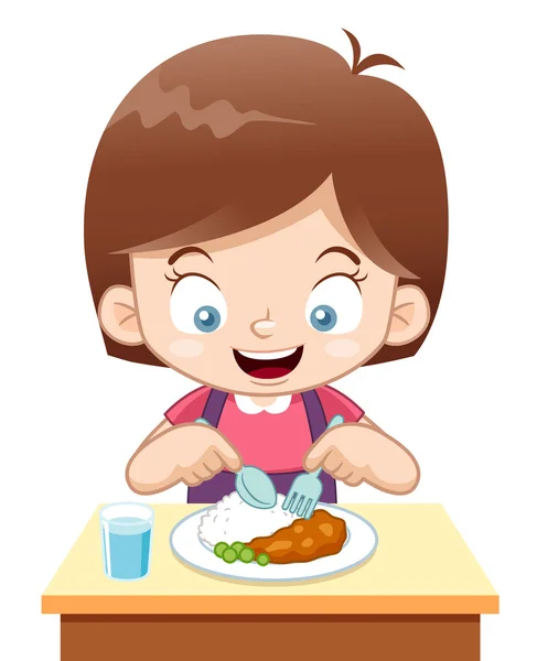 Kreskówka dziewczynka jedzenie — Wektor stockowy