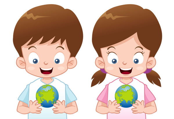 Kids with globe