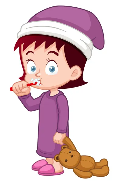 Meisje poetst haar tanden — Stockvector