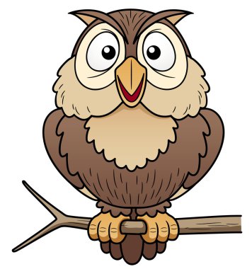 Cartoon owl sitting on tree branch clipart