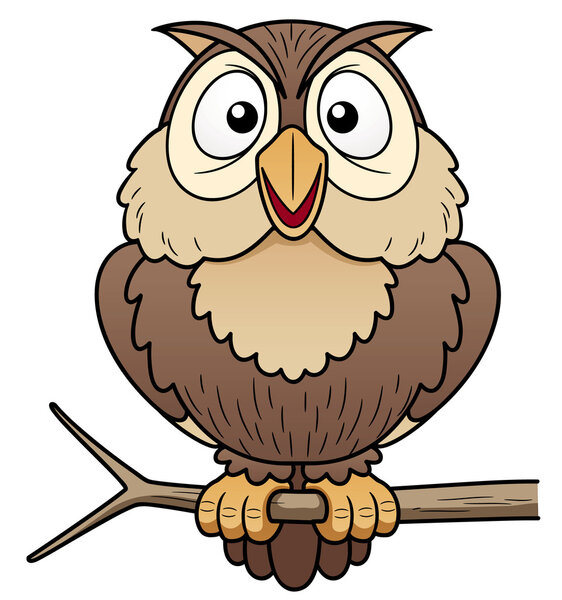 Cartoon owl sitting on tree branch