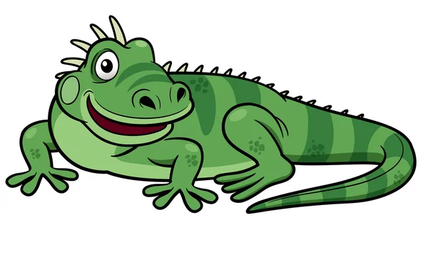 Iguana verde de dibujos animados — Vector de stock