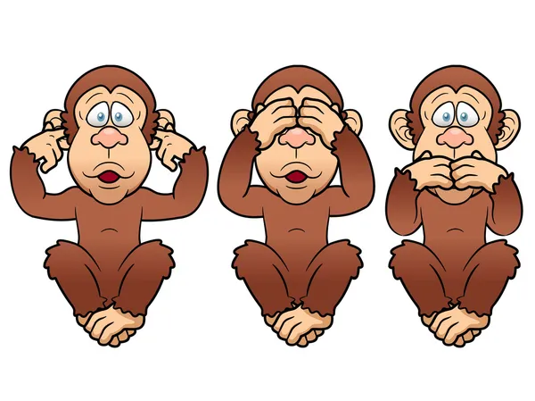 Dibujos animados Tres monos — Vector de stock