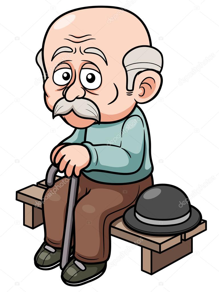 Cartoon Old man sitting bench