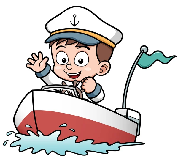 Хлопчик за кермом човен — стоковий вектор