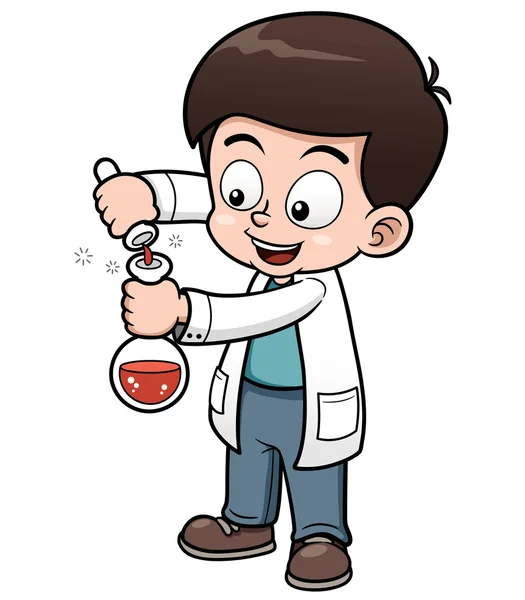 Little Scientist sostiene el tubo de ensayo — Vector de stock