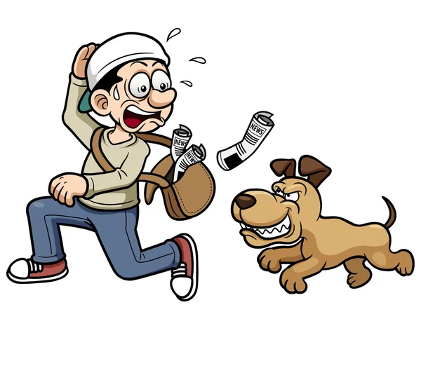 Paperboy corriendo un perro — Archivo Imágenes Vectoriales