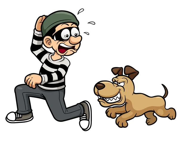 Ladrón dirigiendo un perro — Vector de stock