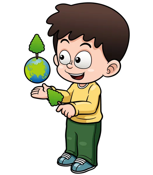 Boy holding the planet earth — Stock Vector