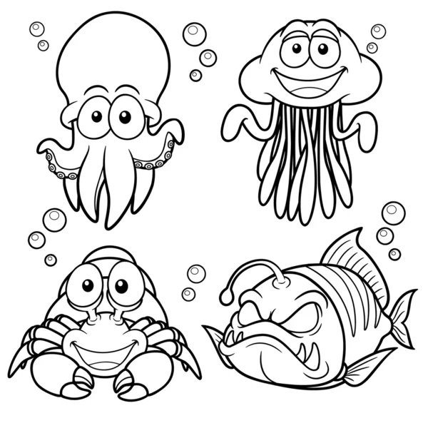 Dibujos animados animales marinos — Vector de stock