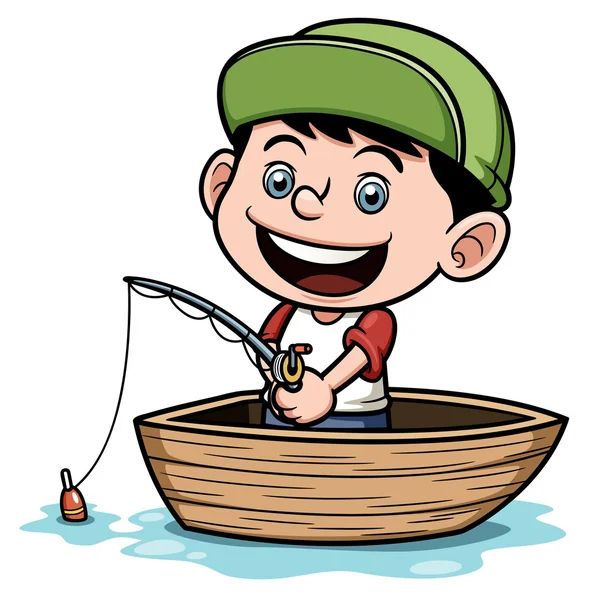 在船上钓鱼的男孩 — 图库矢量图片