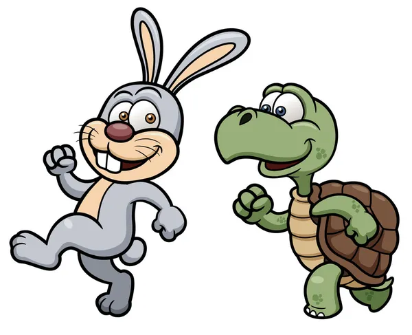 Kreskówka królik i żółw — Wektor stockowy