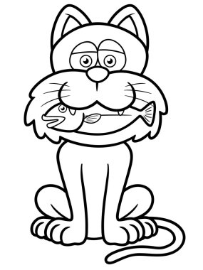 Ağzında bir balık tutan kedi