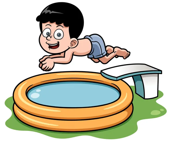 Desenhos animados menino mergulho na piscina —  Vetores de Stock
