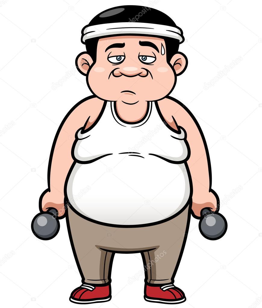 Fat man with dumbbells