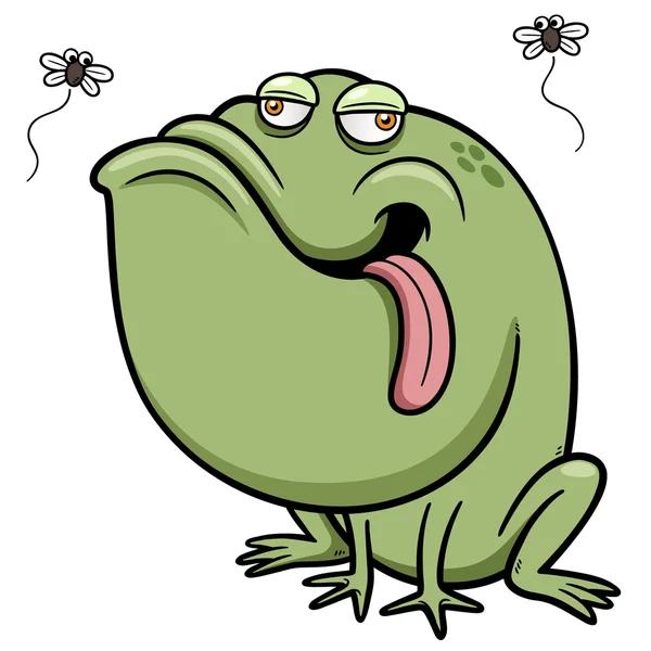 Rana de dibujos animados con insecto — Vector de stock