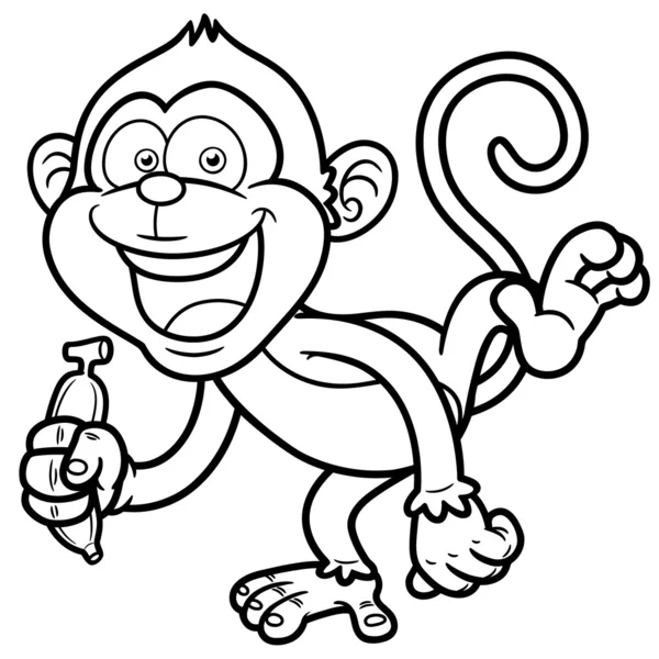 Macaco dos desenhos animados com banana - Livro para colorir —  Vetores de Stock