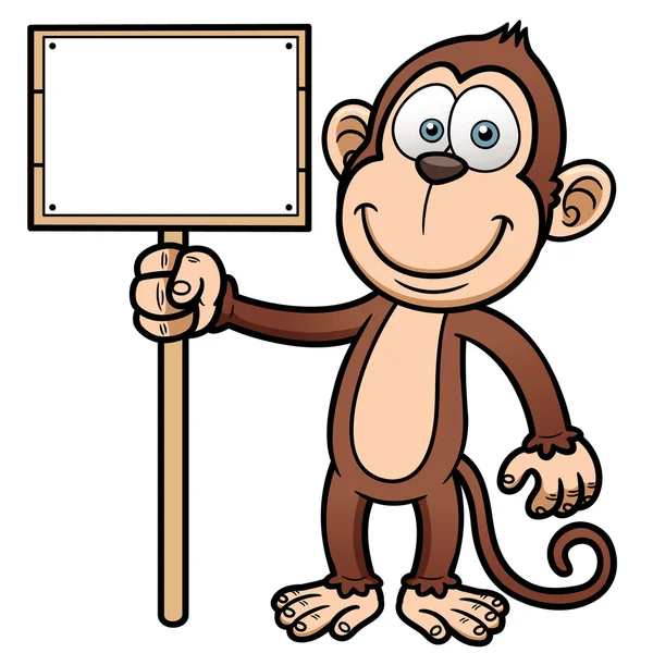 Cartoon monkey with wooden sign — Stockvector