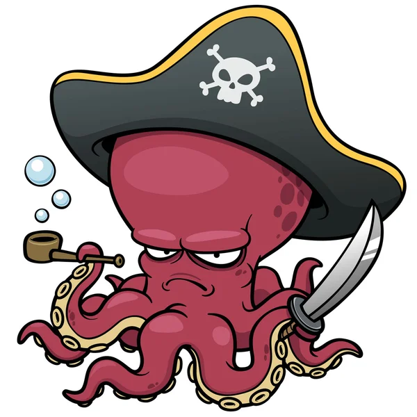 Pulpo pirata de dibujos animados — Vector de stock