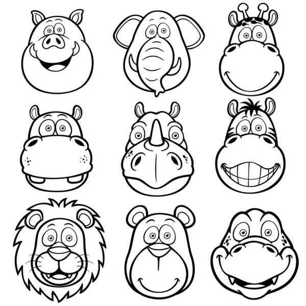 Animaux sauvages visages dessins animés — Image vectorielle