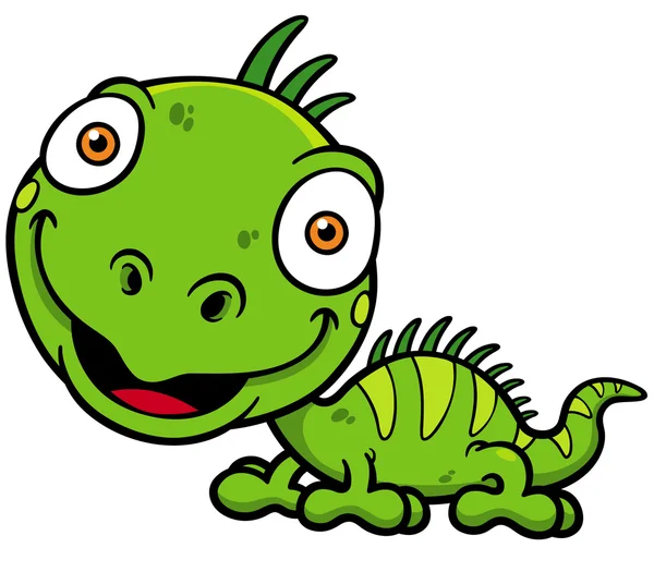 Iguana verde de dibujos animados — Vector de stock