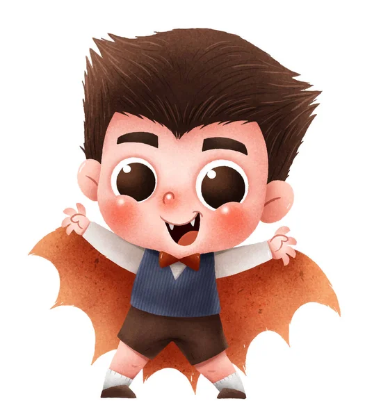 Vector Illustration Cute Cartoon Children Happy Halloween Dracula Costume — Stock Vector