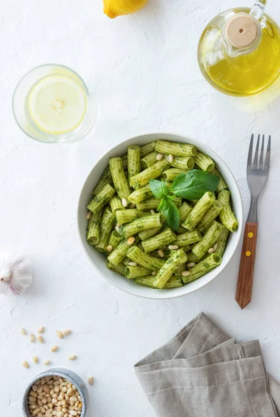 Pasta Pesto Sauce Italian Cuisine Healthy Eating Vegetarian Food — Stock Photo, Image