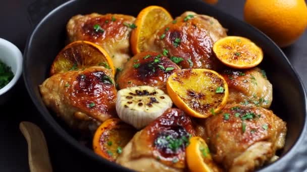Baked Chicken Oranges Garlic Mint Recipe — Stock Video