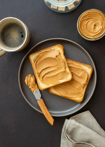 Sandwich Mantequilla Maní Desayuno Comida Vegetariana Cocina Americana — Foto de Stock