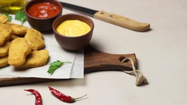 İki soslu tavuk nugget. Fast food. Amerikan yemekleri..