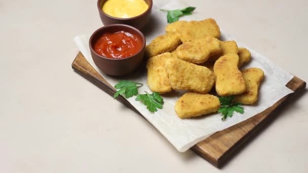 Chicken Nuggets Two Sauces Fast Food American Food — Wideo stockowe