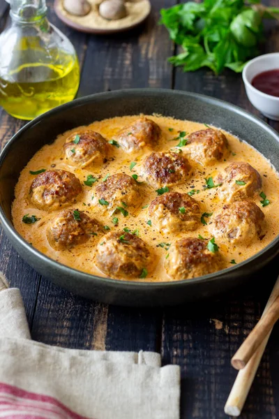 Swedish meatballs in cream sauce. Swedish cuisine. Recipe